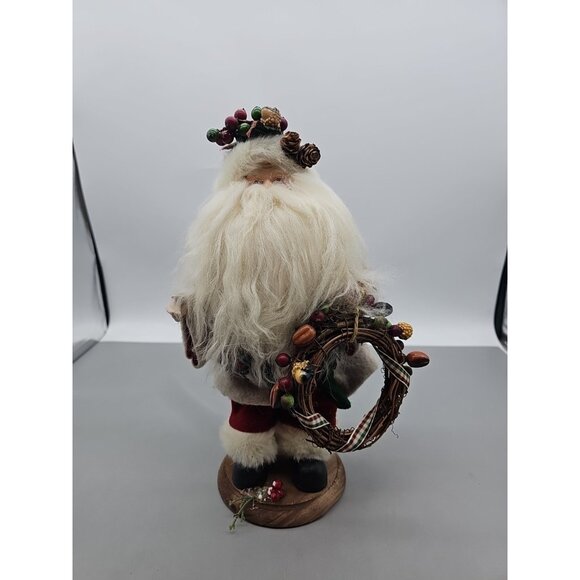 Vintage Old World Santa On Wooden Base Long Beard Cottage Core - Picture 1 of 9